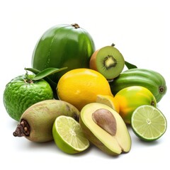 Poster - Fresh ripe exotic fruits lying on white background