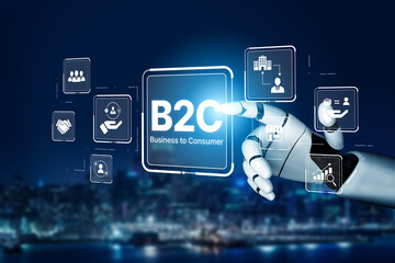 Poster - AI improves B2C models with smart delivery systems, customer engagement tools, and optimized digital retail strategies. Artificial intelligence spline