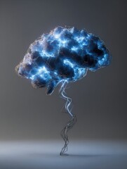 Poster - Floating Glowing Brain Connected to a Timeline Representing Life Achievements With an Open Left Side