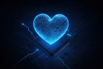 Poster - Digital Heart: A captivating digital rendering showcases a luminous heart formed from intricate circuit patterns, symbolizing the intersection of technology and emotion.