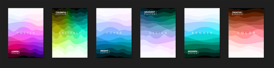 Wall Mural - Collection of bright colorful abstract wavy templates, posters, placards, brochures, banners, flyers, backgrounds and etc. Contemporary art vibrant elegant halftone gradient covers