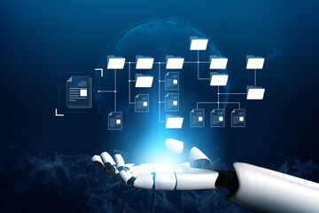 Poster - AI organizing file directory structure, streamlining folder management, arranging document paths, and automating digital hierarchy operations. Vouch