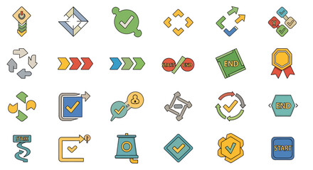 Poster - Vector Icons Set of Colorful set of outlined icons for workflow process management start end and approval symbols. EPS Editable