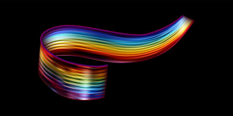 Poster - Abstract  holographic wave.Flow iridescent fluid.Dynamic spectrum ribbon.