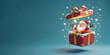 © CURIOS - Père-Noël dans un cadeau de Noël rouge, isolé espace vide pour du texte ou produit