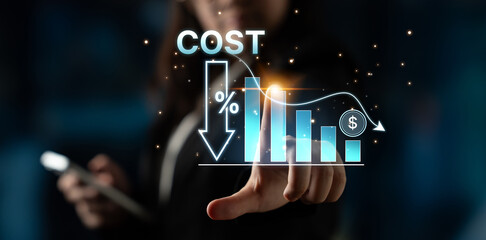 Poster - Cost reduction and cost saving through digital transformation, business cost optimization, operational cost reduction, financial saving, and resource efficiency strategies for business success. Spline
