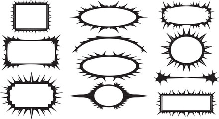 Poster - Collection of grunge decorative frames and borders with spiky elements isolated on transparent background