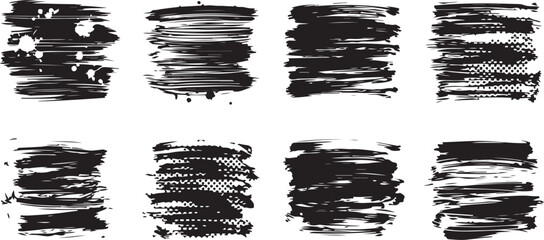 Poster - Eight black grunge brush stroke textures isolated on transparent background