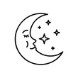 © Lull - Sleeping Crescent Moon and Stars. This calm lunar visage dreams softly under a starry expanse. Perfect for themes of slumber, wonder, and celestial peace. Simple, inviting art.