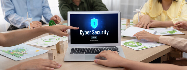 Poster - Cyber security system on computer screen protect private information brisk from hacker and cyber attack