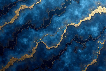 Poster - Abstract blue and gold marble texture with flowing veins and a watercolor effect for backgrounds and designs