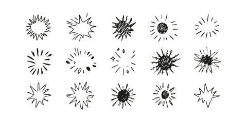 Poster - Hand-Drawn Starburst And Explosion Elements Set. Creative Design Accents Collection. Isolated Vector Illustration