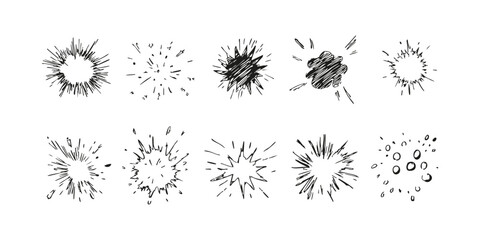 Poster - Hand-Drawn Explosion Effect Set. Dynamic Comic Style Burst Collection. Isolated Vector Illustration