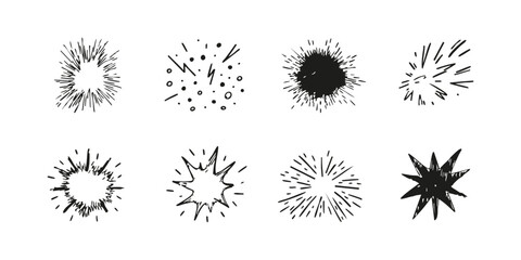 Poster - Hand-Drawn Comic Explosion Elements Set. Dynamic Energy Burst Collection. Isolated Vector Illustration