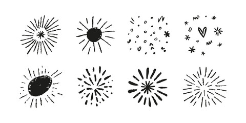 Poster - Hand-Drawn Starburst And Doodle Elements Set. Creative Design Collection. Isolated Vector Illustration