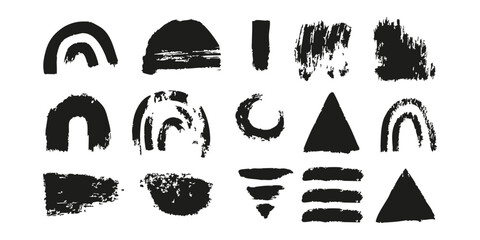 Poster - Abstract Grunge Brush Stroke Shapes Set. Artistic Expression And Creativity Collection. Isolated Vector Illustration