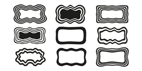 Poster - Abstract Wavy Frame Designs Set. Creative Border Patterns For Graphic Design Projects. Isolated Vector Illustration