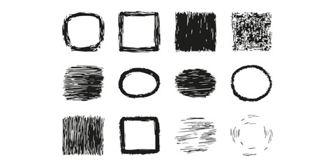 Poster - Hand-Drawn Grunge Frames And Shapes Set. Artistic Design Elements Collection. Isolated Vector Illustration