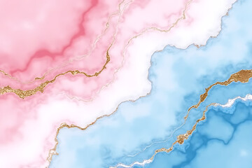 Poster - Pink and blue marble texture with gold veins abstract background design featuring flowing watercolor style and elegant aesthetic