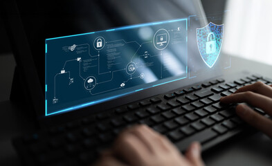 Poster - Cyber security protects against breaches, hacks, and network attacks using strong infrastructure and proactive digital defense strategies. Latch