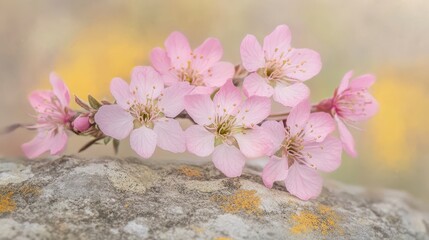 Poster - Delicate Pink Cherry Blossom Branch Against Soft Natural Background