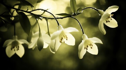 Poster - Delicate White Flowers with Soft Green Background in Natural Light