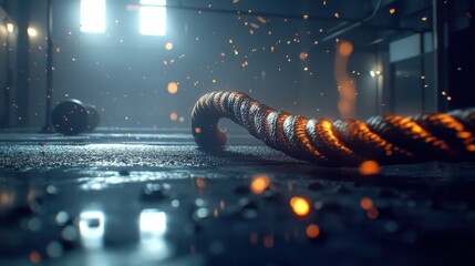 Poster - Detailed Close-Up of a Twisted Rope in an Industrial Setting