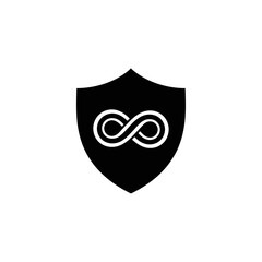 Poster - A black shield with a white infinity symbol centered on a white background in a simple graphic style