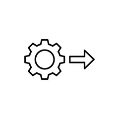 Poster - A simple line drawing of a gear and an arrow pointing to the right on a white background space