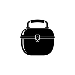 Poster - Illustration of a black lunchbox with a handle and latch on a plain white background design style