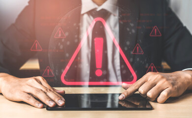 Poster - Cybersecurity alert warning showing red cyber for data breach, network threat, and cyber security system vulnerability with emphasis on security risk, caution, digital protection Vouch