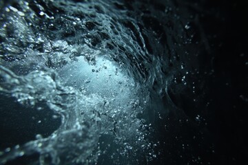 Poster - Abstract representation of movement in a water vein with intricate fluid dynamics and swirling bubbles captured in a second loop of a nexus flow