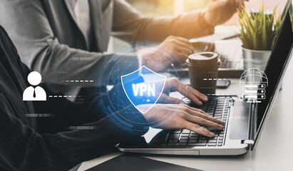 Poster - VPN security protects network access. VPN security encrypts data, hides identity, VPN security defends traffic, and VPN security secures connection from threats. Vouch