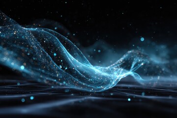 Poster - Futuristic point wave abstract background showcasing vibrant colors and intricate patterns in a mesmerizing digital landscape