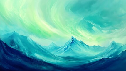Wall Mural - majestic aurora above distant glacier, soft green and blue hues
