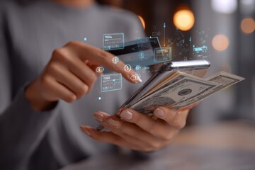 Poster - Exploring modern finance through online banking and digital transactions in a contemporary setting during a vibrant urban lifestyle