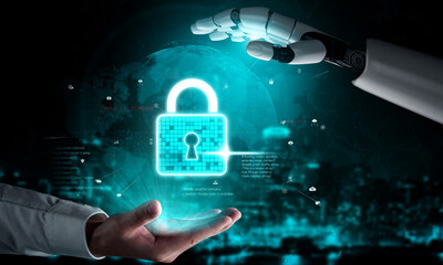 Poster - AI artificial intelligence strengthens cybersecurity with intelligent threat detection, virtual assistant alerts, and proactive protection agAI artificial intelligencenst digital breaches. Vouch