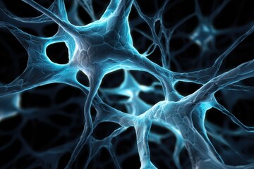 Poster - Dynamic light blue network structure represents the complexity of neural connections in a vivid and engaging way enhancing visual understanding of scientific concepts