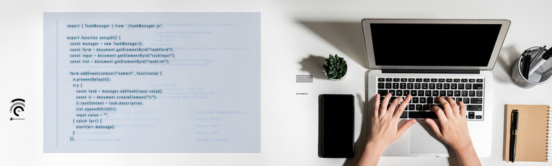 Fototapete -  programming for task manager user interface, handling form submission, input validation, task list rendering, and exception alerts with dynamic DOM interaction Latch