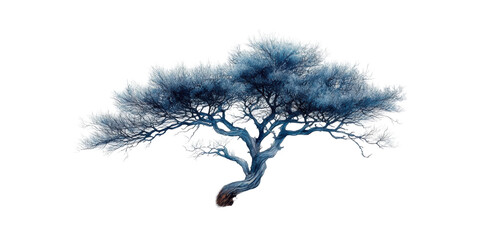 Poster - Elegant Blue Tree Illustration. Nature And Artistic Expression In Minimalist Design Isolated On Transparent Background