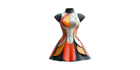 Poster - Futuristic Geometric Dress Design With Vibrant Colors. Innovative Fashion Concept Isolated On Transparent Background