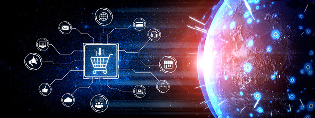 Poster - Omni-channel marketing and online shopping strategies, cross-platform customer experience, brand unification, and integrated marketing communication across digital channels. Spline