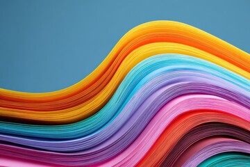 Poster - Colorful spectrum design with modern abstract background featuring flowing waves of paper in vibrant hues on a smooth surface