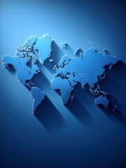 Poster - World map silhouette on blue background showcasing global geography and continents