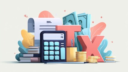 Poster - Taxable earnings calculation abstract concept vector illustrations., no logos, no brands
