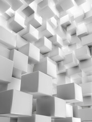 Poster - abstract 3d square white technology communication concept background. Random shifted white cube square boxes block background wallpaper banner with copy space.