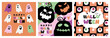 © Natalya - it's halloween square set of cards, posters, invitation, seamless pattern checkered, autumn eve template vector illustration