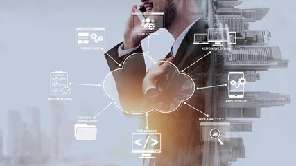 Poster - Cloud computing, cloud strategy, and cloud technology transforming digital infrastructure with scalable services, secure data storage, and cloud-based digital business solutions. Muxer