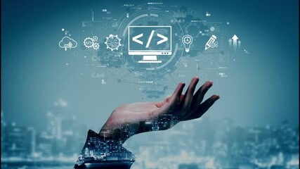 Poster - Modern web development concept featuring coding symbols, web development process, web development interface, and web development tools with futuristic design. Muxer