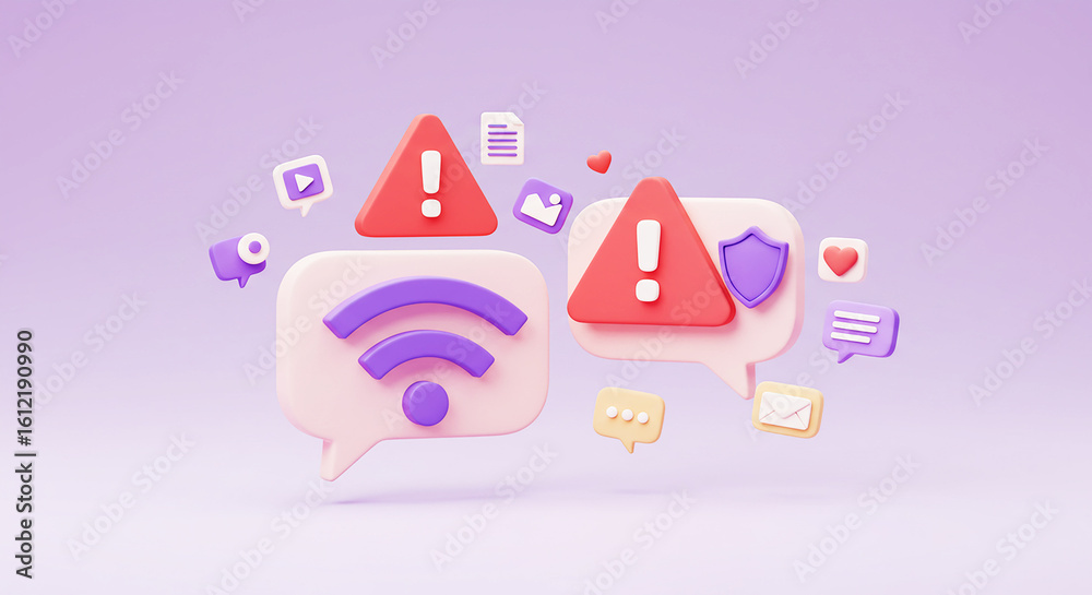 Wi-Fi Connection and Security Error. An alert with exclamation mark for ...